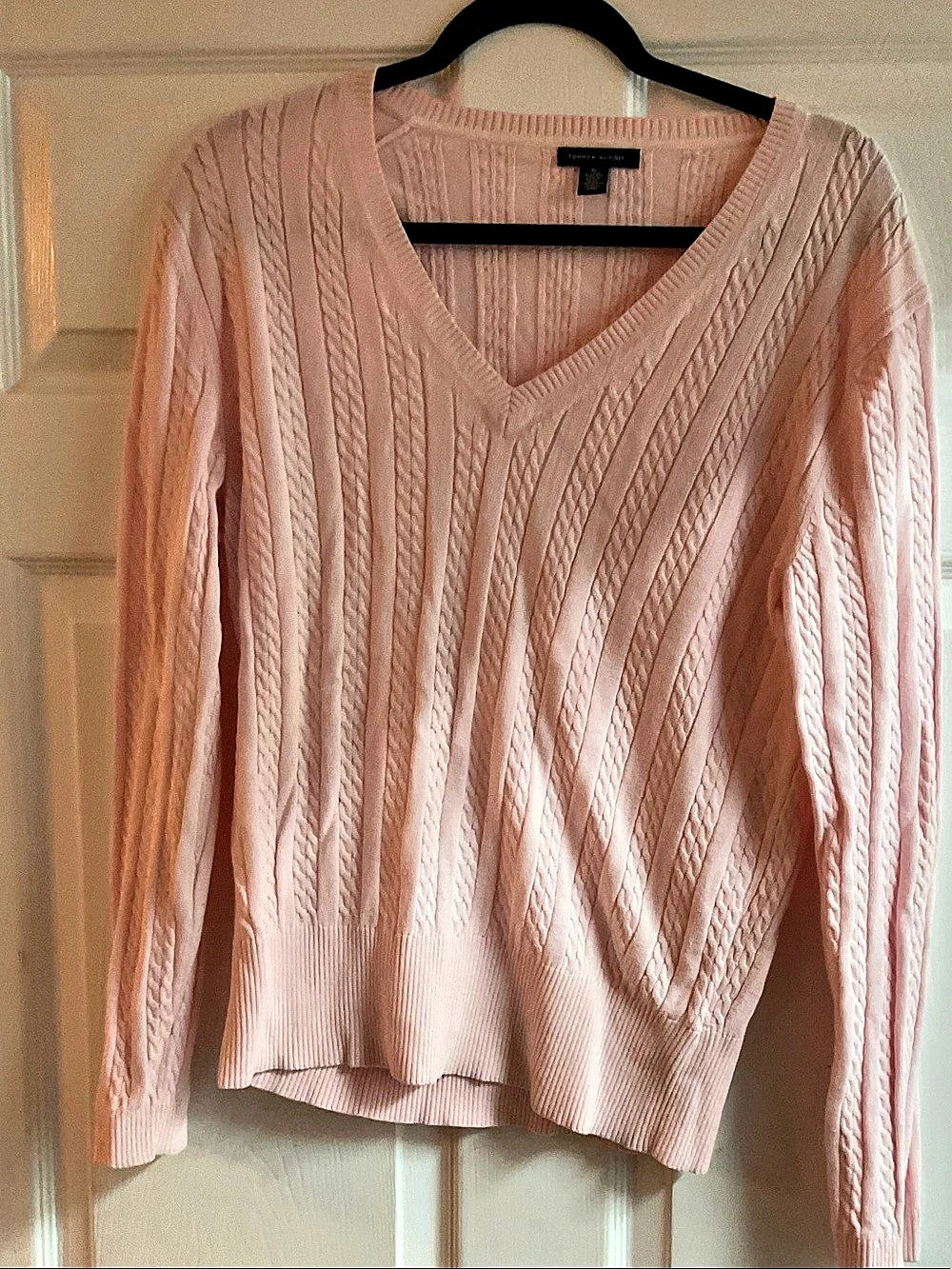 Tommy Hilfiger Lightweight Cable Knit V-Neck Sweater Pink XL